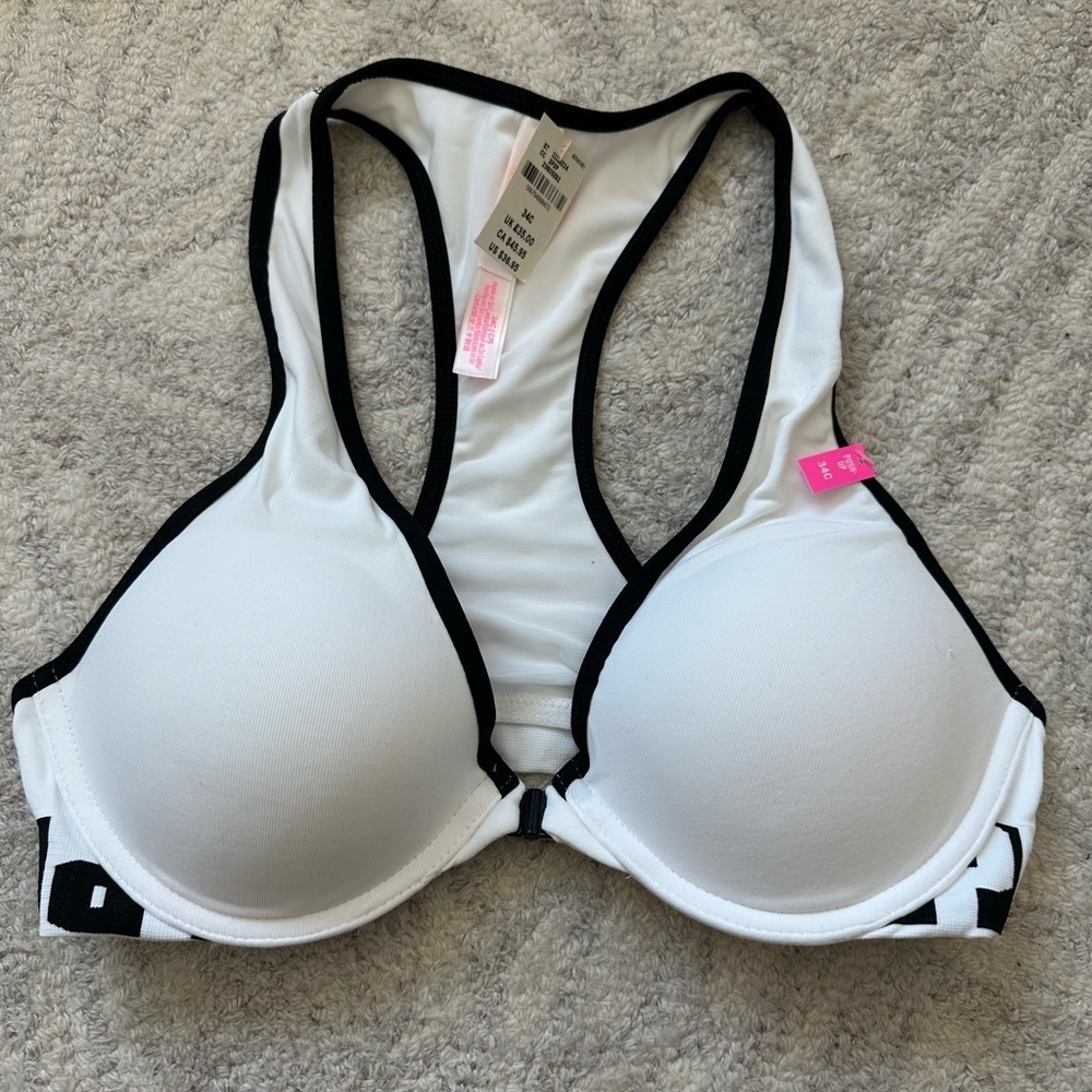 Pink Victoria's Secret White and Black Racerback Bra